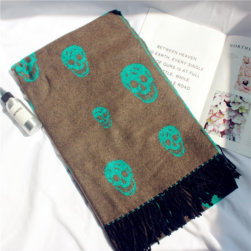 Spring Cashmere Scarf Print Designer Skull Shawls For Women Autumn Knitted Wraps Skeletons Scarves with Tassels Plus Size 210cm