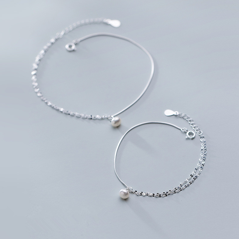 WOOZU Real 925 Sterling Silver Minimalism Small Pearl Chain Anklet For Women Party Girl Foot Leg Summer Beach Fine Jewelry Gift