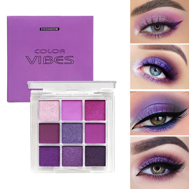 9 Colors Glitter Eyeshadow Palette Purple Violet Shimmer Pearlescent Matte Acrylic Eye Shadows Palette Waterproof Eye Make Up 240624