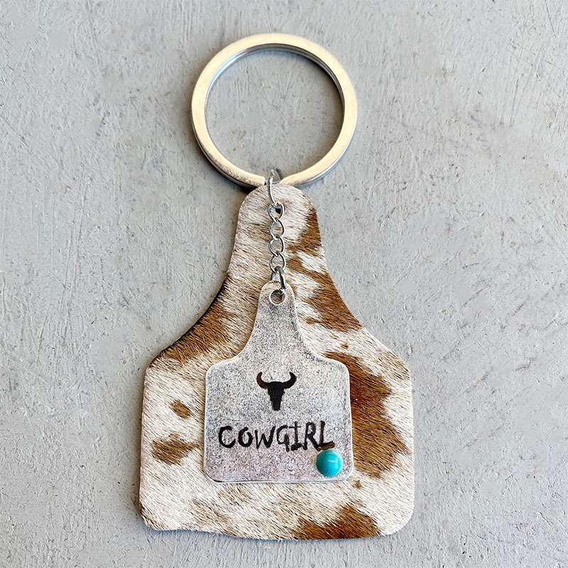 2021 Western Turquoise Metal Bull Head Shape Jewelry Cactus Horseshoe Bull Head Creative Leather Keychain for Women Men Gift