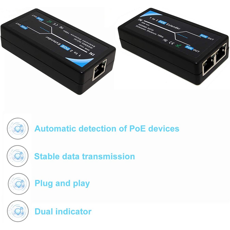 3X 2 Port POE Extender 10/100Mbps With IEEE 802.3Af Standard Input/ Output For IP Camera Extend 100 Meters For POE Range
