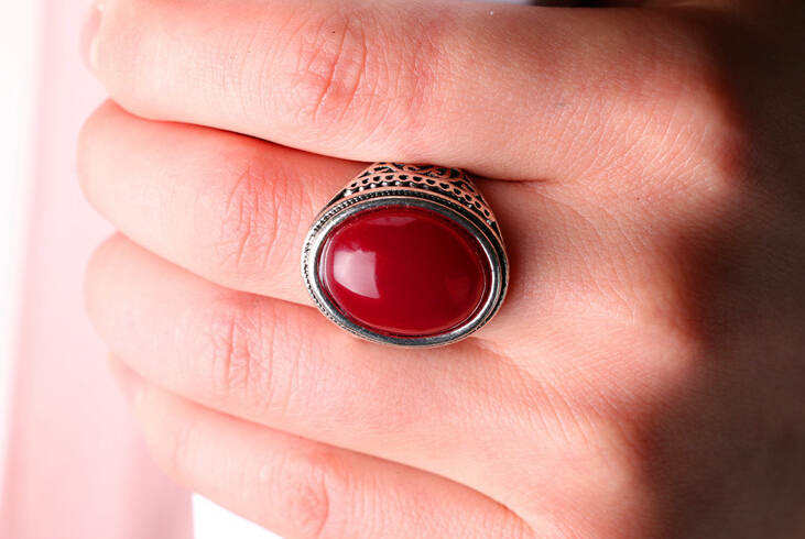 Vintage Ring - Punk Plated Ring Vintage Jewelry Big Black Stone Ring Red Jewelry For Men women Gift Silver Color Rings 20036