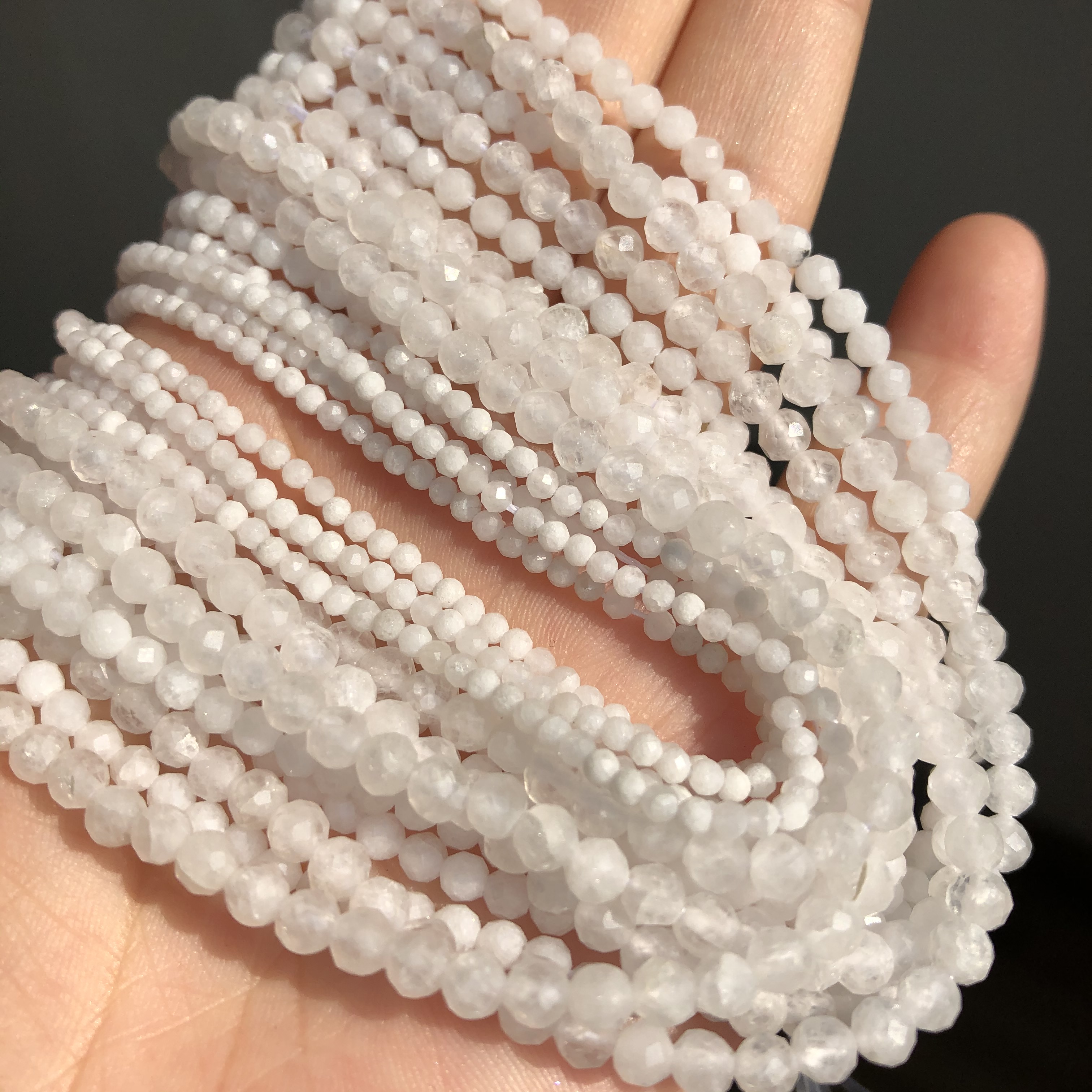 Natural Round Faceted Moonstone 2/3/4mm Loose Rondelle Stone Small Beads For Jewelry Making Diy Needlework Bracelet Necklace 15"
