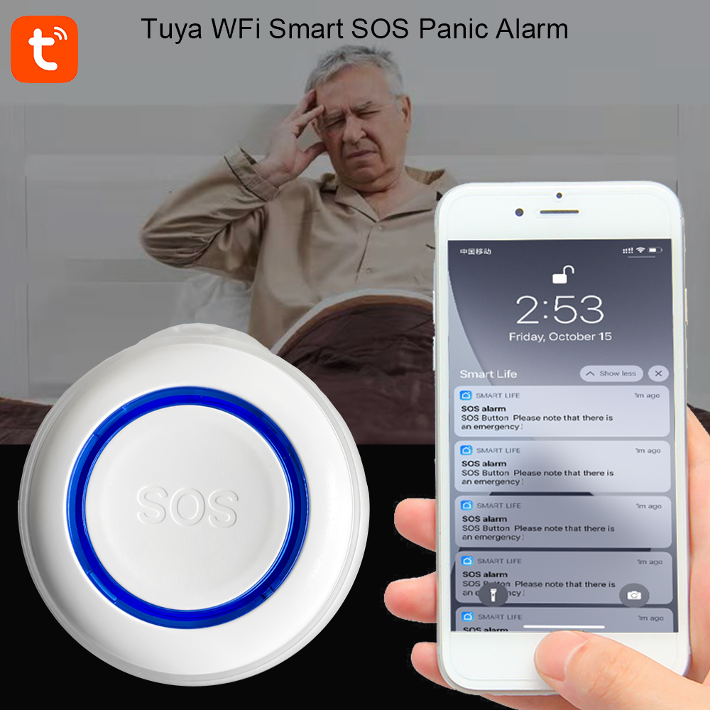 Tuya Smart SOS WiFi Alarm Push For Elderly Female Man Self-Defense Old People Personal Security Staff Emergency Help Call Button