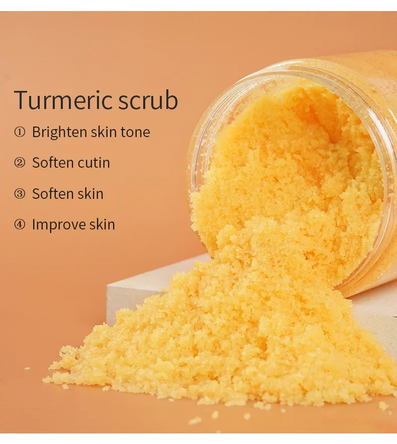 220g Turmeric Face Body Scrub Soften Cutin Brightening Moisturizing Salt Pore Cleaning Skin Smooth Exfoliating Skin care 1pcs 240624