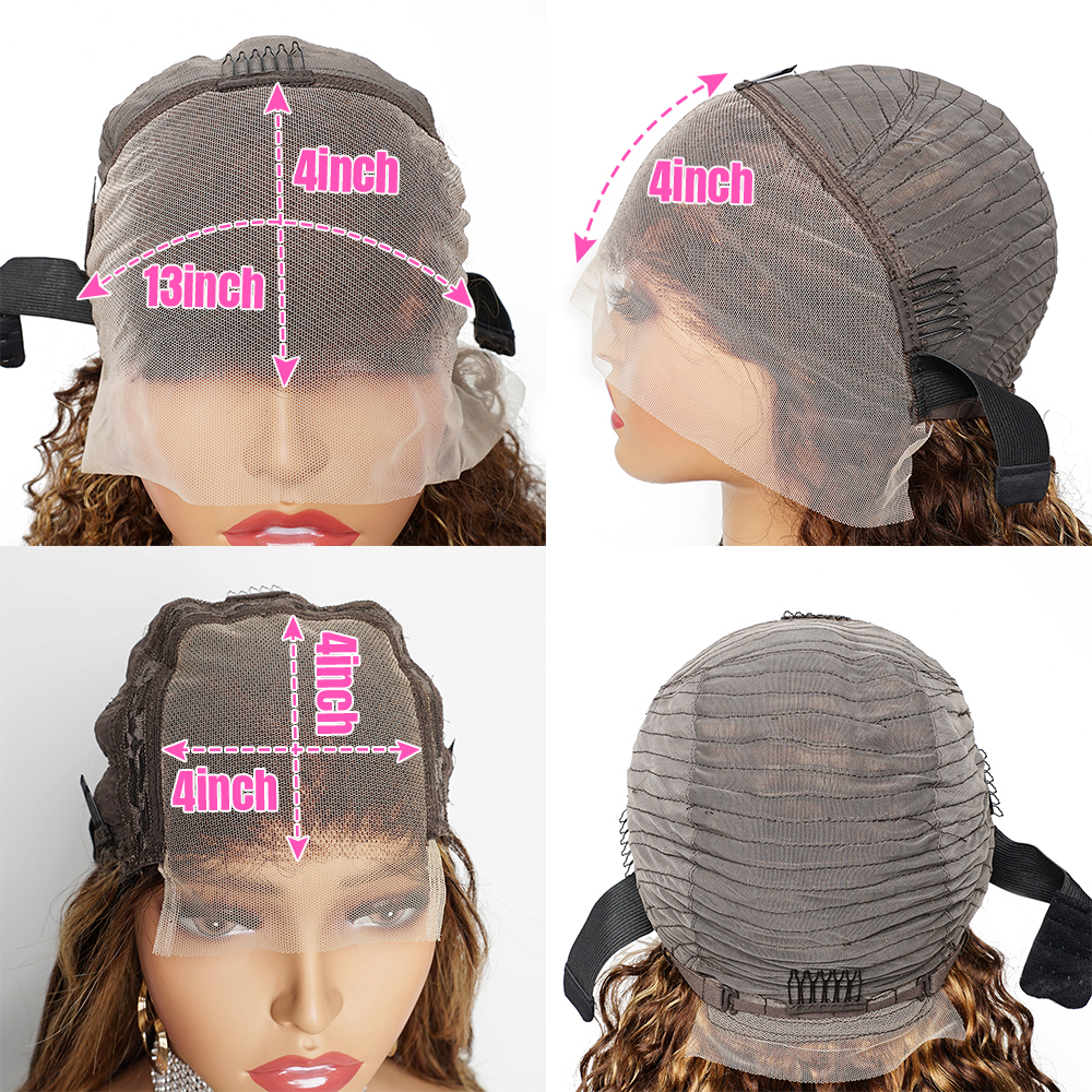 Brown And Blonde Deep Wave Human Hair Lace Frontal Wigs For Women Highlight Color 4x4 Closure Wig Indian Remy Hair Pre-Plucked