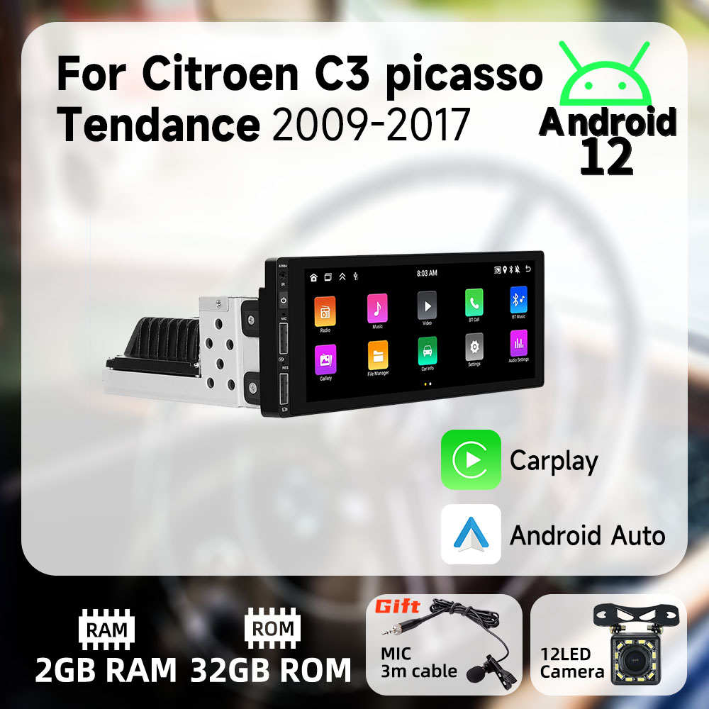 For Citroen C3 Picasso Tendance 2009-2017 1 Din Radio Android Car Multimedia Stereo Head Unit Carplay Autoradio GPS Navigation