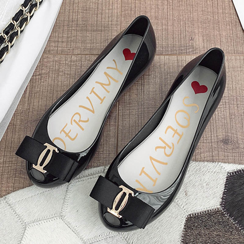 Rainproof Summer woman jelly flats peep toe non-slip ballerina mujer pisos butterfly-knot candy shoes for women pvc loafers 2020