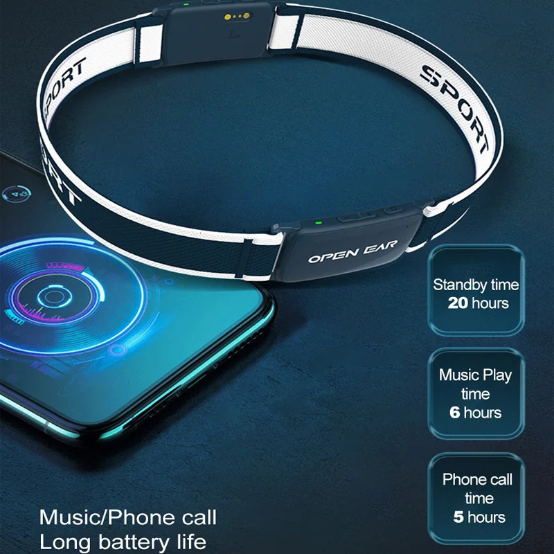 Bone Conduction Earphone Sweat Band Bluetooth Headphones Headband Headsets with Dual Microphones For Outdoor Sport Running 240624