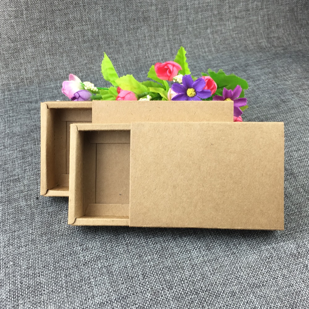 50PCS Retail Crafts Drawer Box Brown Kraft Drawer Boxes Paper Gift box Blank Packaging Cardboard Boxes For match/lighte/Crafts