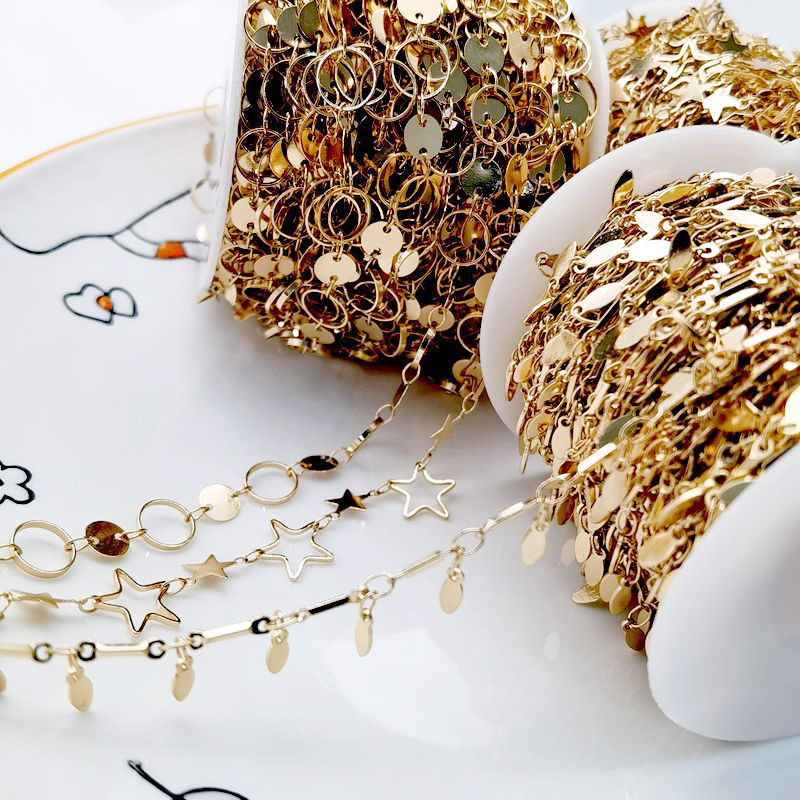 1 Meter Round Star Leaves Chain Gold Silver Plated Necklace Metal Copper Chain Diy Bracelet Anklet Jewelery Making Supplies