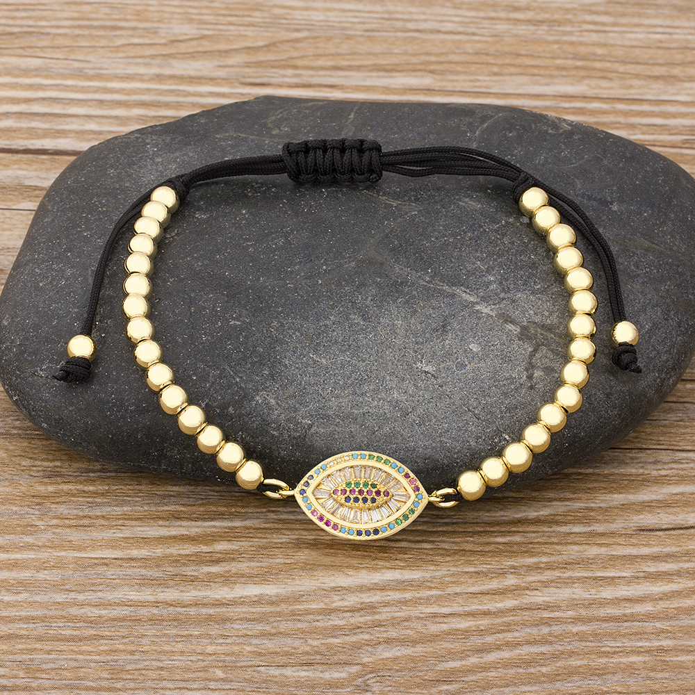 Hamsa Hand Evil Eye Copper CZ Beads Adjustable Bracelet Lucky Turkish Braided Rope Bracelet 5 Styles For Women Men Party Jewelry