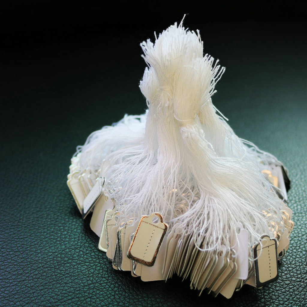 500x Paper Labels Shape Rectangular Tags With Rope Price Tag Wedding Anniversary Luggage Tags 26x14mm