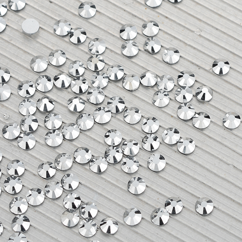 SS3-SS34 Silver Glass Flatback Rhinestone Glitter Round Silver Bottom Glue On Crystal Stones for DIY Crafts Nail Art Decoration