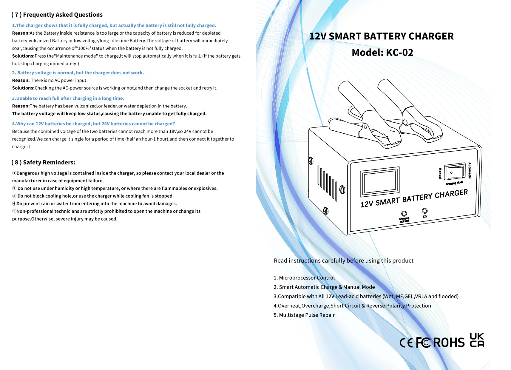 12V7A Intelligent Charger Motorcycle Battery Charger Pure Copper Car Battery Charger Pulse Repair