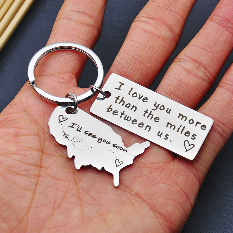 Love Keychains for Couples I Love You More Than The Miles Between Us Long Distance Relationship Boyfriend Gift Going Away State