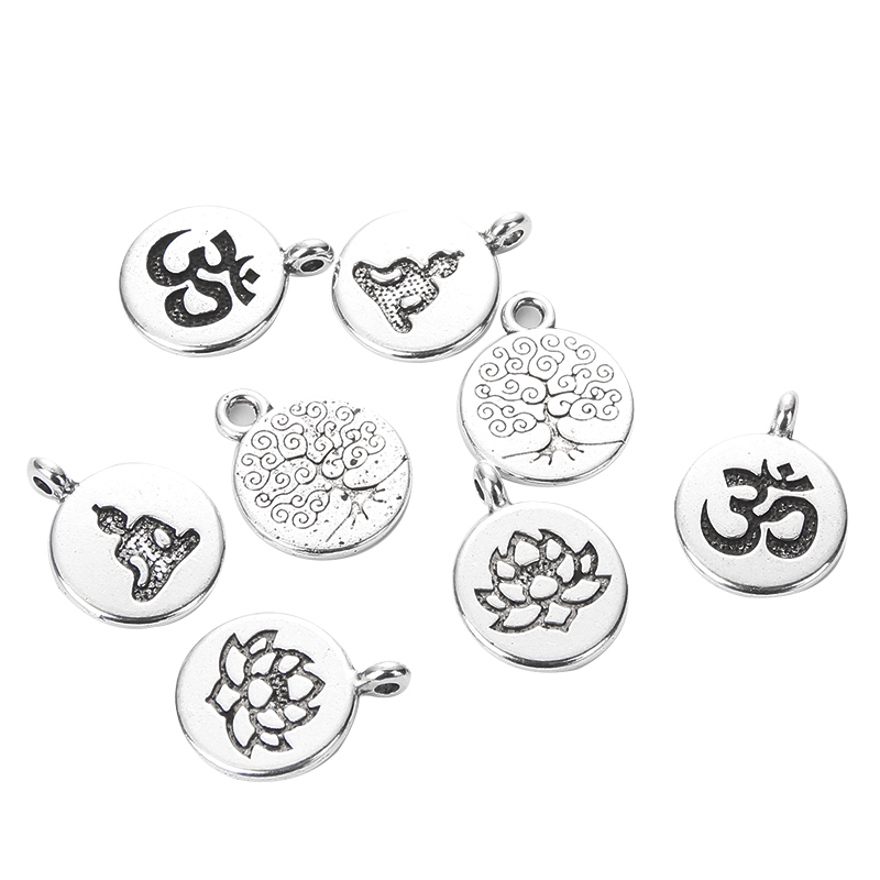 10pcs/lot Antique Chakra Charm Yoga OM Buddha Lotus Charm Pendants For Jewelry Making DIY Findings Bracelet Accessorie