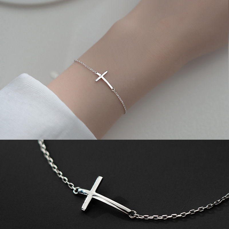 WOOZU 925 Sterling Silver Geometric Simple Gloss Cross Charm Bracelets For Women Personality Rock Party French Hip Hop Jewelry