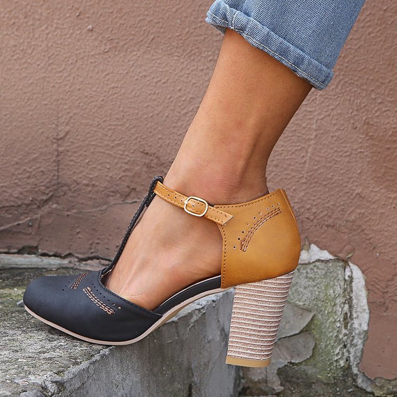 Mary Janes High Heels Spring Autumn Women Round Toe Block New Shoes Square Heel Leisure Casual Rome Pumps fgh c3f0