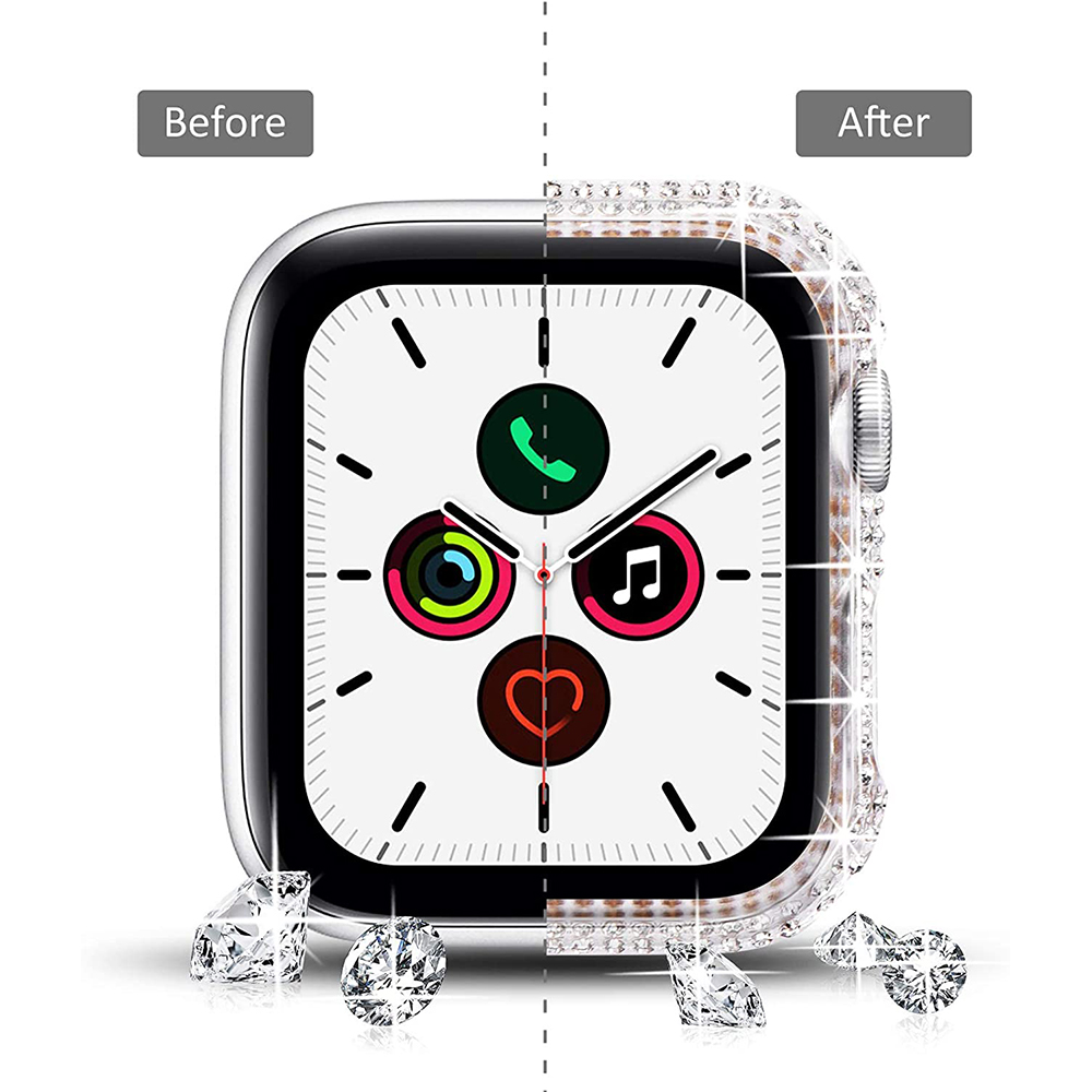 Diamond Protective Cover for Apple Watch 9 8 7 6 5 41mm 45mm 40mm 44mm iWatch SE 38/42mm Bumper Case Tempered Glass Film Covers