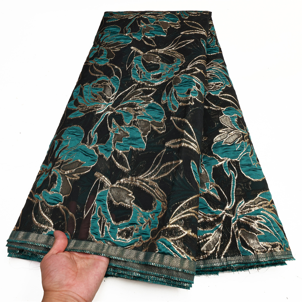 African Brocade Jacquard Fabric Nigerian Floral Damask Cloth Gilding Lace Material Brocard Tissu 5Yard For Party Dress