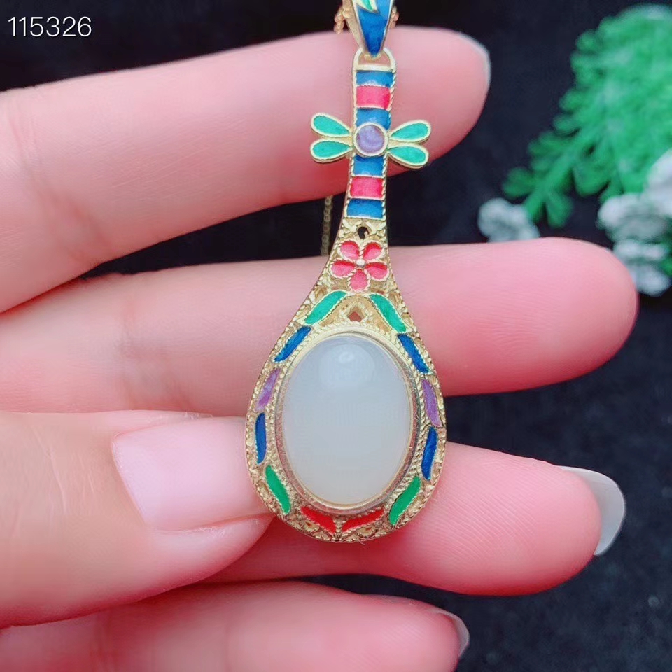 KJJEAXCMY Fine Jewelry 925 Sterling Silver Inlaid Natural White Jade Cloisonne Luxury Female New Pendant Necklace Support Test