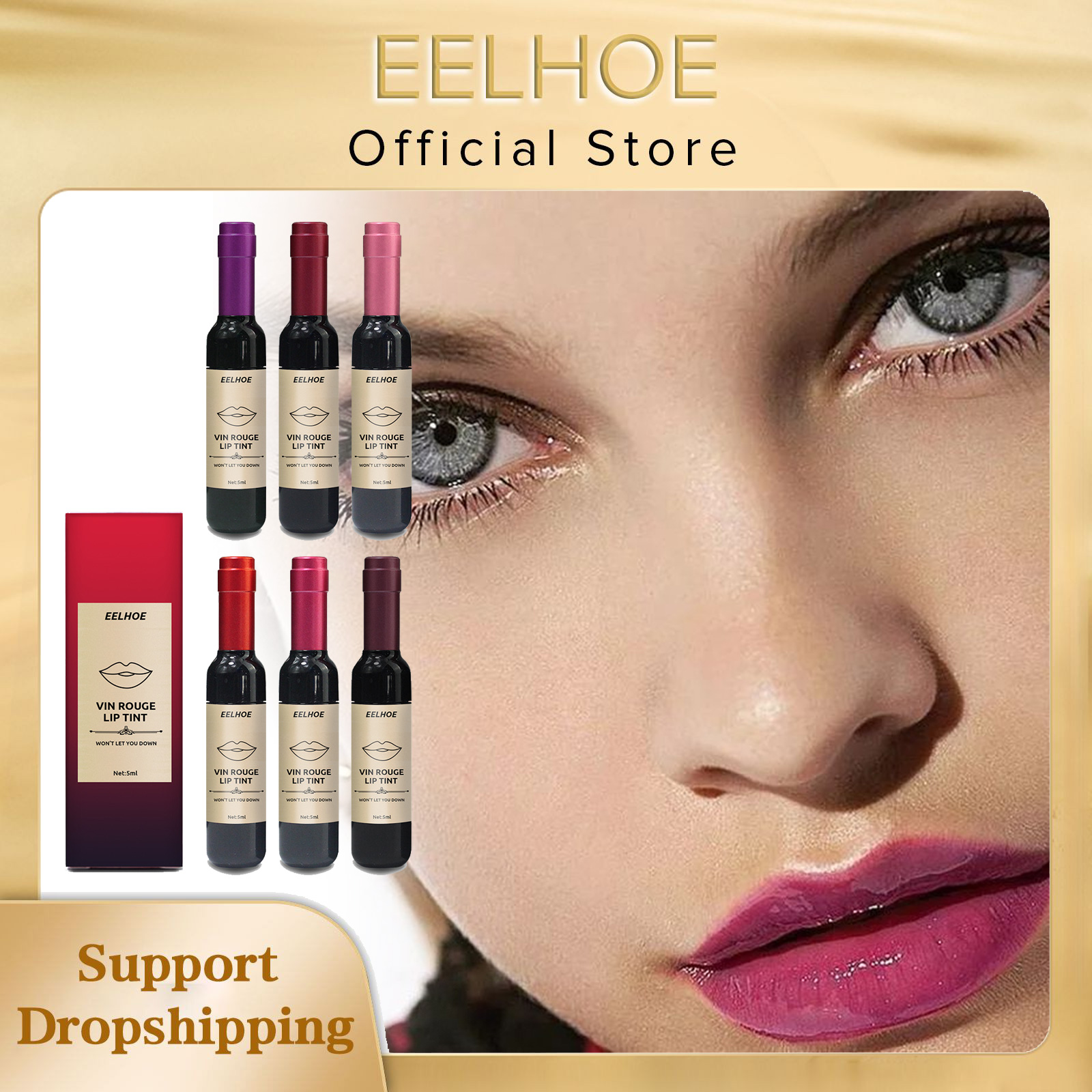 EELHOE Red Wine Bottle Lip Gloss Dyelip Liquid Set Waterproof Moisturizing Non-Fading Bottle Lipstick Makeup Gift Sexy Cosmetic
