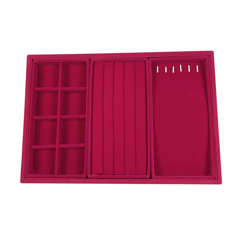 Luxurious Rose Red Velvet Jewelry Display Tray Necklace Pendant Beads Storage Showcase Box Trinket Tray Ring Bracelet Orgnizer