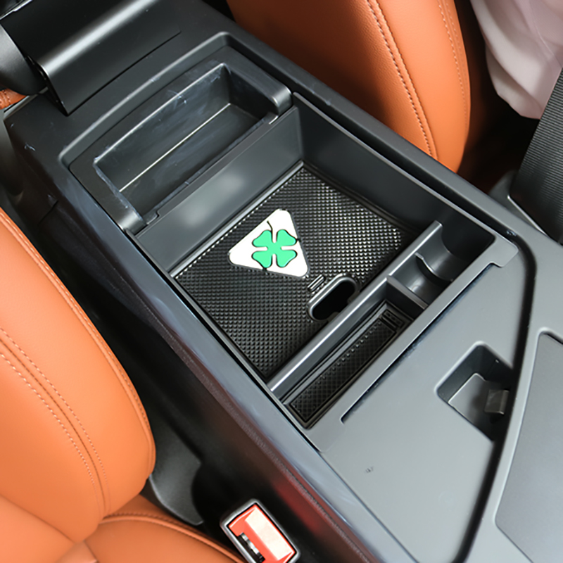 Car black front door side storage box with anti-skid pad handle and armrest box for 17-22 Alfa Romeo Giulia modified accessories