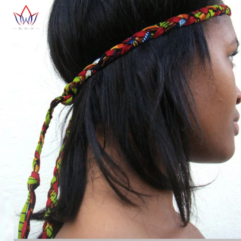 BRW Boho Chic African Print Knot Hair Band Lariat Three Strand Braided Hair Accessories African Wax Print Fabric Headbands