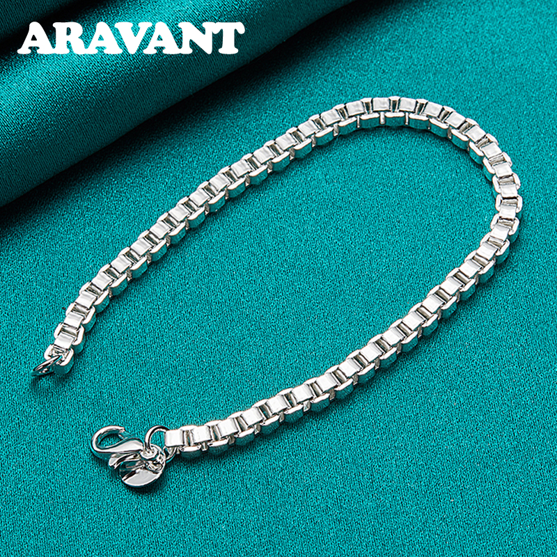 925 Silver 3MM Box Chain Bracelet For Women Silver Jewelry