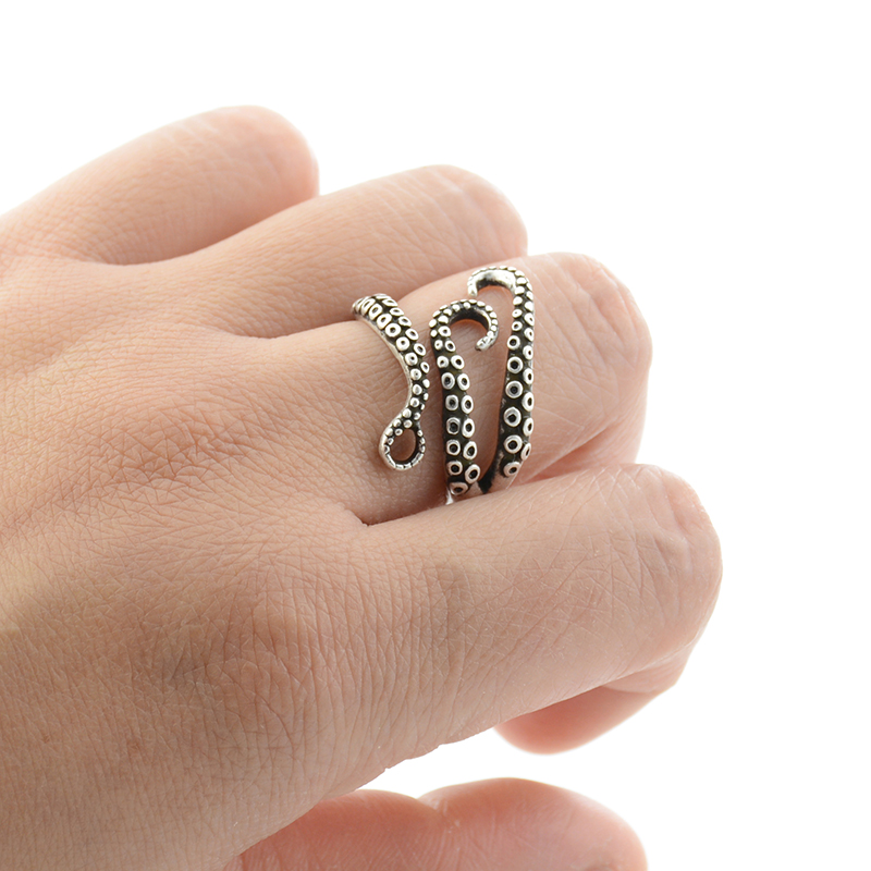 Vintage Punk 3D Shark&Octopus&Dolphin Wrap Ring Boho Brass Knuckle Fish Anel Rings For Women Men Anime Jewelry Gift For Lover
