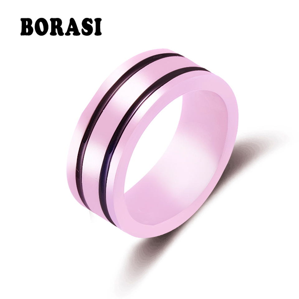 New 8mm Light Pink 2 Row Black Beautiful Hand Cut Ceramic Ring For Woman Top Quality Jewelry Without Scratches Woman Ring