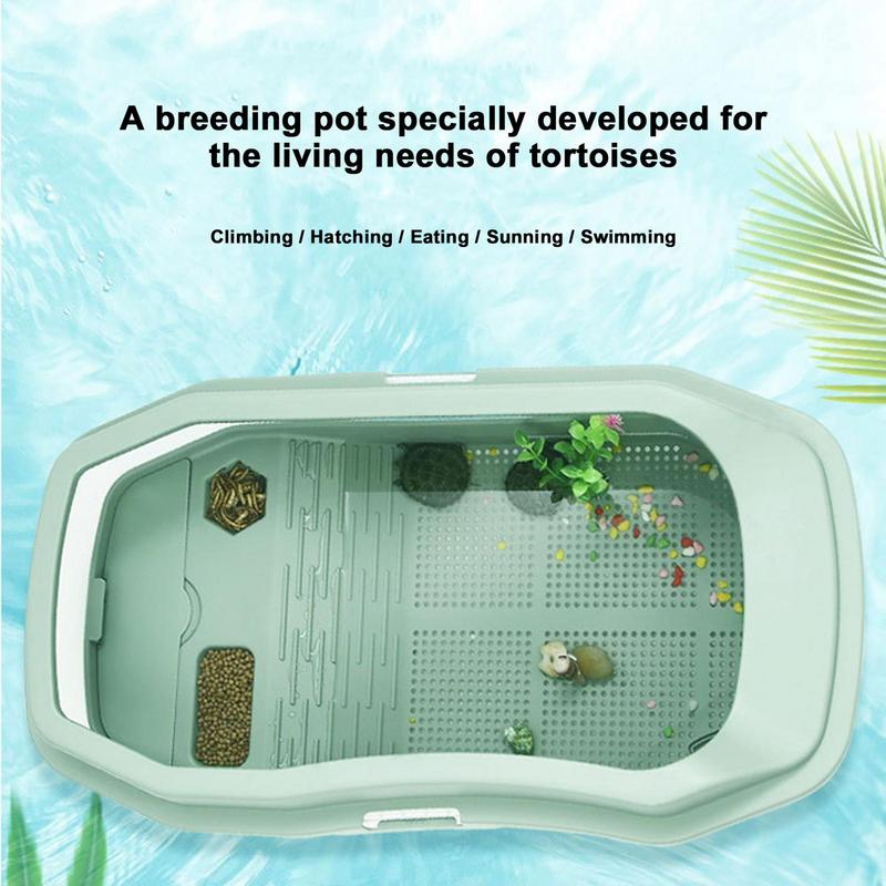 Turtle Tank Aquarium Baby Turtle Habitat With Lid Pet Turtle Habitat Detachable Double Layers Turtle Tank Anti-Slip Tortoise