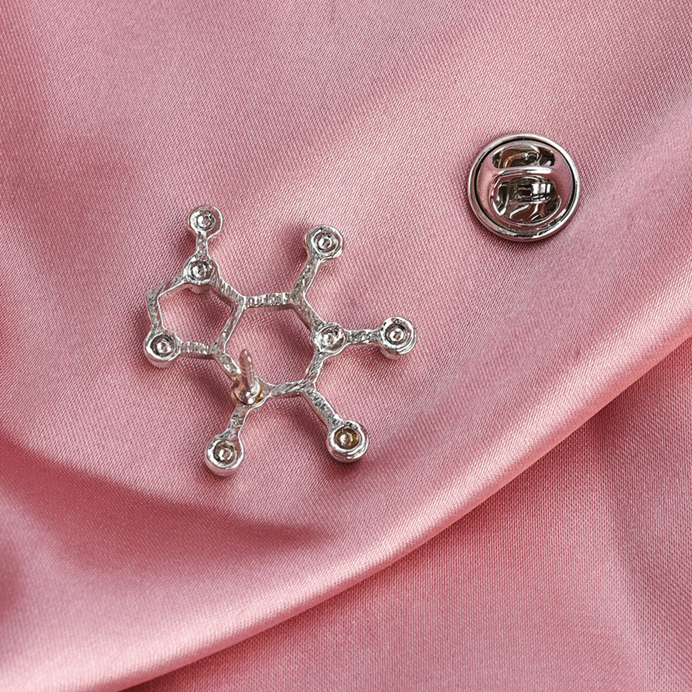 Caffeine Molecule Structure Medical Brooch Pin Gold Color Badge Science Chemistry Biology Lapel Pins Punk Jewelry Student Gift