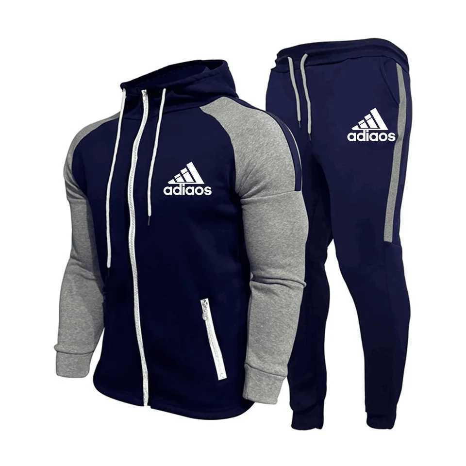 Men's Tracksuits New 2024 mens zippered stand up collar exercise set sportswear and sweatshirts running clothing T240619