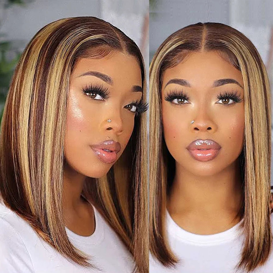 Highlight Wig Human Hair Bob Wig Straight Lace Front Wig Human Hair Brazilian Short Bob Human Hair Wigs On Sale Clearance 240621CJ