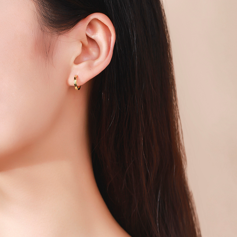 Cute 925 Sterling Silver Gold Color Engraved Round Loop Huggies Circle Small Hoop Earrings For Women Girls Kids Jewelry Arose