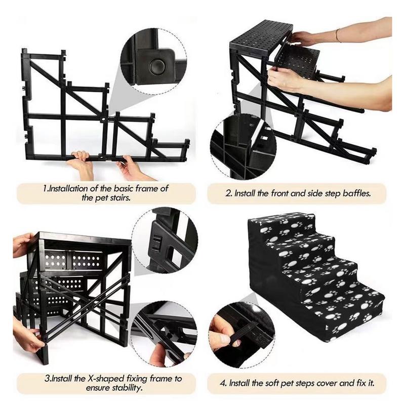 Pet Stairs For Cats Dogs Bed Steps 4-step Comfortable Flannel Dog Ladder Pet Stairs Bed Dog Bed Steps Kitten Stairs High Beds