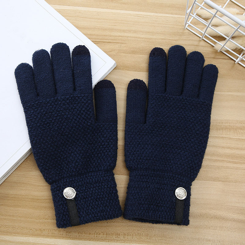 1Pair Men Winter Warm Knitted Gloves Flexible Full Finger Gloves Thicken Wool Cashmere Gloves for Smart Phone Tablet