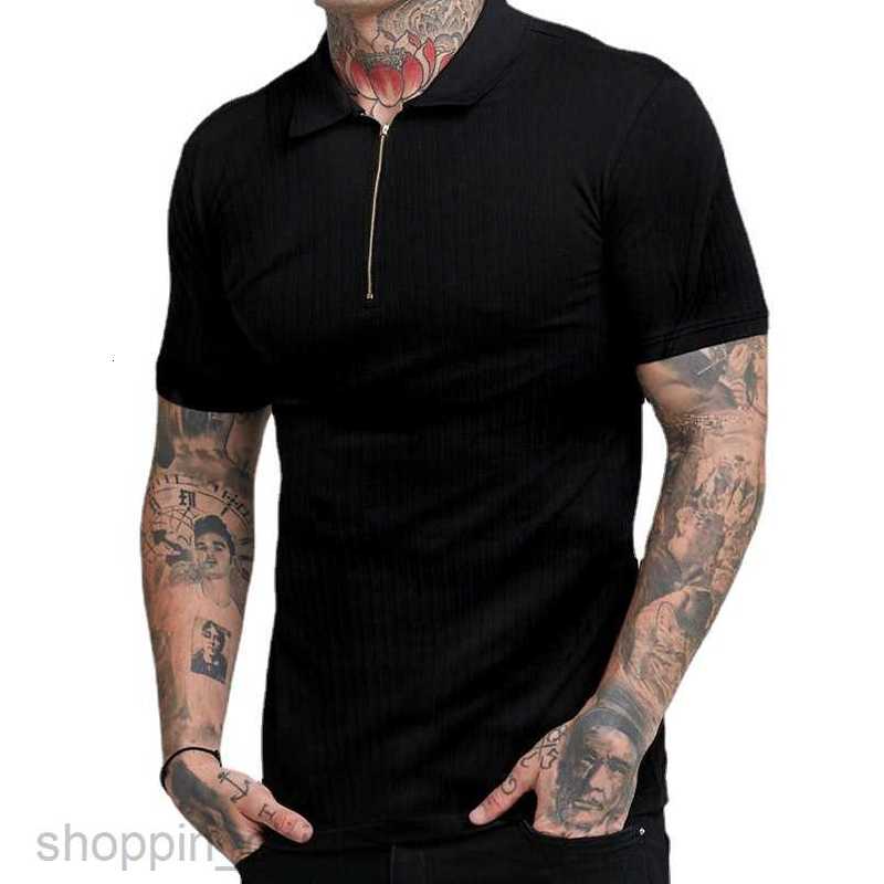 Men's T Shirts Male Summer Sports Fitness Leisure Zipper Elastic Vertical Short Sleeve POLO Shirt Men tees tops