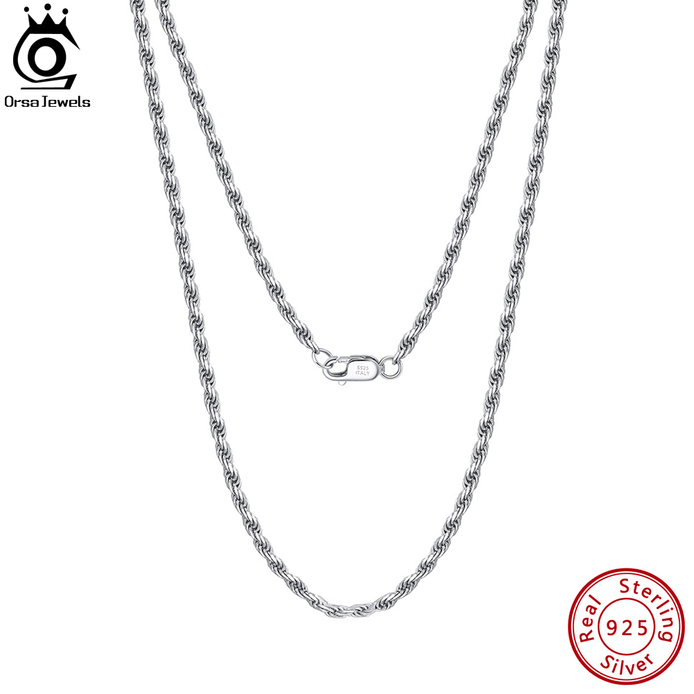 ORSA JEWELS Italian Handmade Silver 2.3mm Diamond-Cut Rope Chain Necklace for Man Woman 925 Sterling Silver Twist Chain SC29-2.3