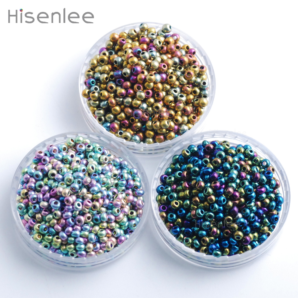 Hisenlee 2MM 3000pcs Glass Seed Beads 3 kind Multicolored Colors Lustered Round Beads Spacer DIY Bracelet Necklace Jewelry