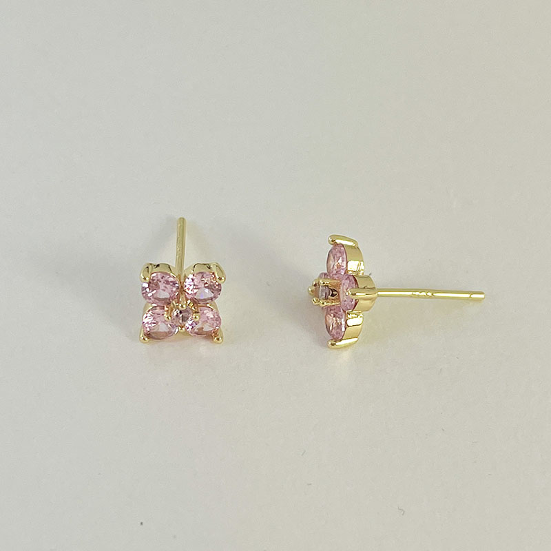 4Colors Cute Four Petal Piercing Gold Color Small Clover Flower CZ Stud Earrings for Women Children Girls Baby Kids Jewelry Aros