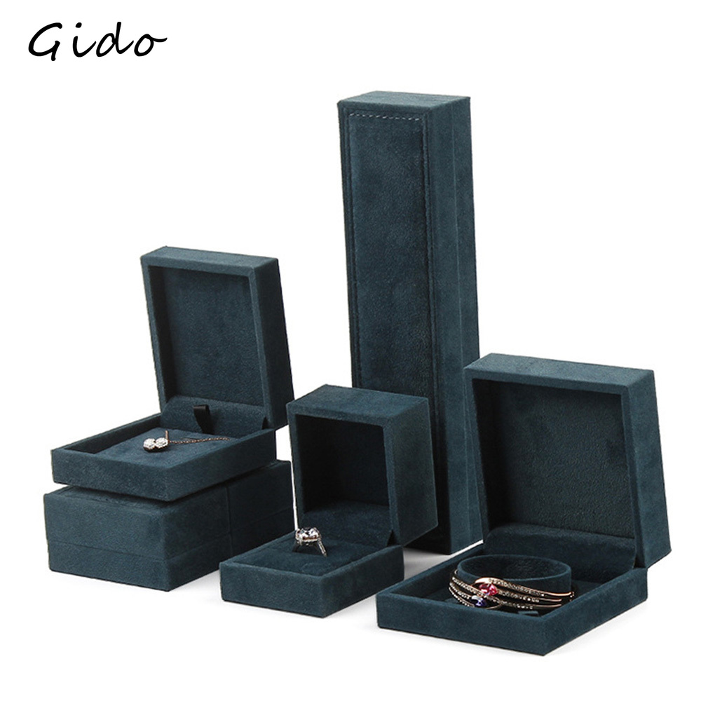 Quality PU Jewelry Storage Box Green Velvet Ring Pendant Jewelry Packaging Box Bracelet Necklace Organizer Gift Box