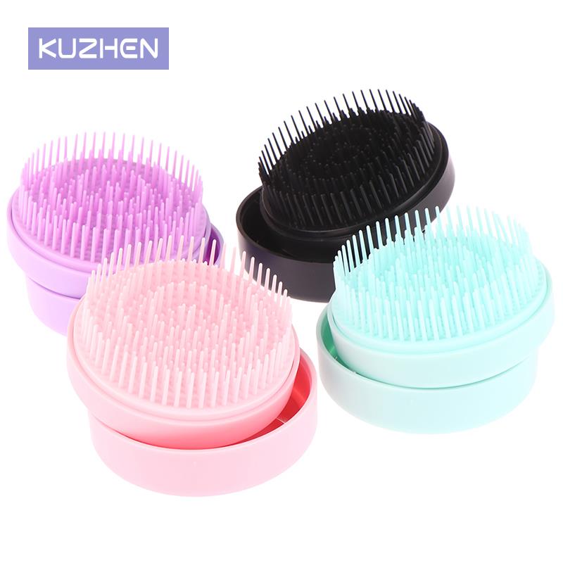 2in1 Creative New Product Portable Round Travel Massage Folding Comb Girl Hair Brush With Mirror Mini Pocket Mirror Styling Tool