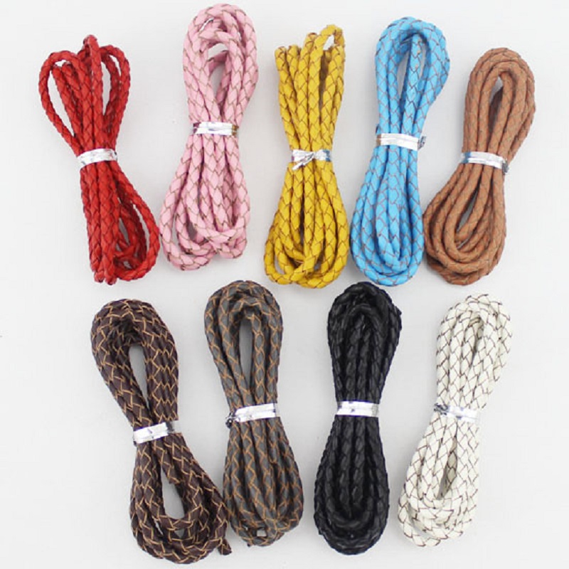 2meter/Lot 3 4 Mm Genuine Braided Leather Cord For Bracelet Making Cow Leather Round Thread Rope For Necklace DIY Jewelry Making
