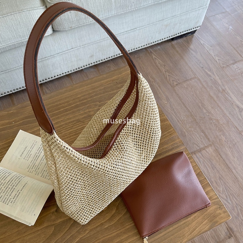 Designer Women's High end Trendy Fashion Retro Korean Tote Classic Practical Multi functional Grass Woven Bag Versatile Large Capacity Shoulder B