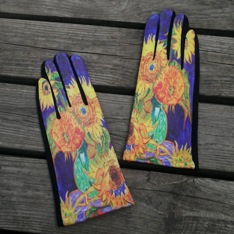 Visual Axles Women Spring Touch Screen Gloves Designer Sunflower Driving Mittens Femme Luxury Brand Sport Cycling Ski Gloves New