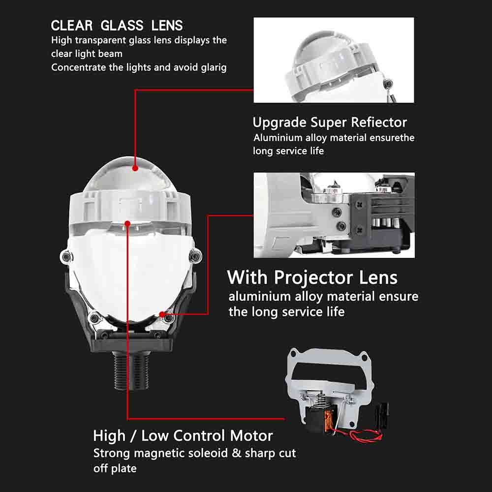 SHUOKE 2PCS 2.5 3.0 Bi-LED Projector Lenses H1 Bulb 9005 9006 H4 H7 LED Lamps For Headlight Car-styling Retrofit Hi/Lo Beam Lens
